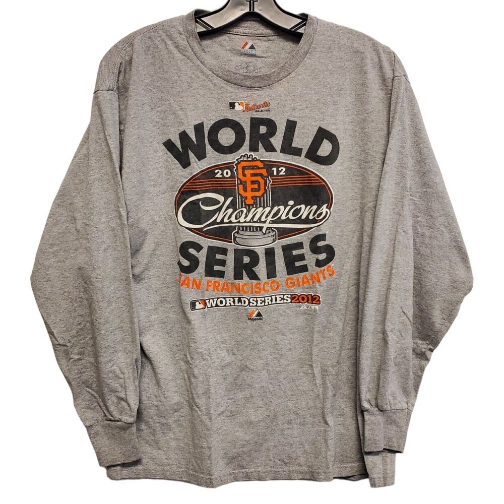 SAN FRANCISCO GIANTS Shirt Adult Large Gray WORLD SERIES CHAMPS 2012 Long Sleeve